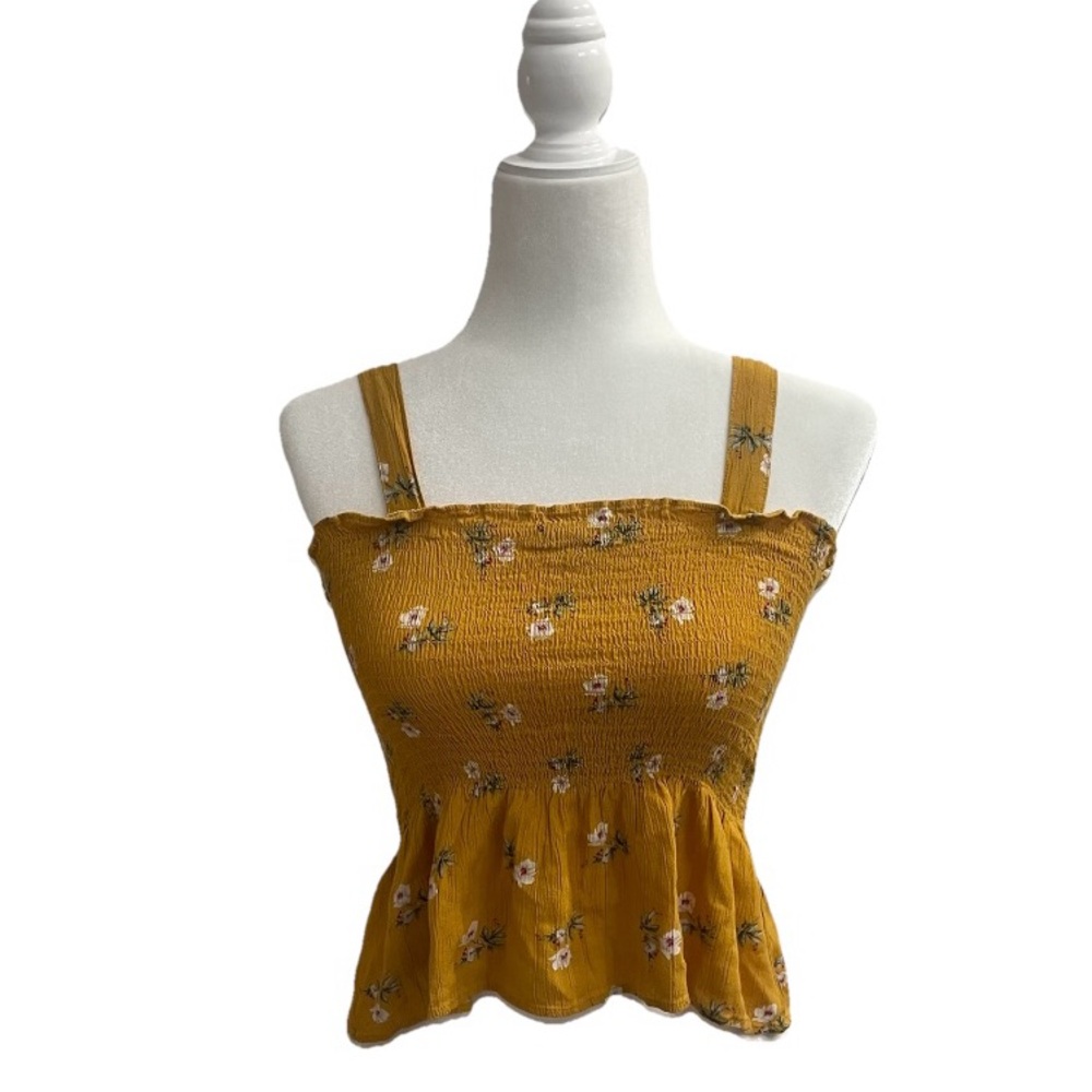 American Eagle Boho Women's  Smocked Babydoll Tank Top Size Small Mustard Yellow